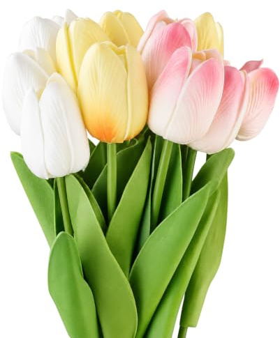 EMMALOUISESMITH 12 Stück Tulpen Künstlich Wie Echt Künstliche Tulpen Blumen Latexmaterial Blumensträuße für Party, Haus, Hochzeitsdekoration,DIY-Dekoration (3 Farben)