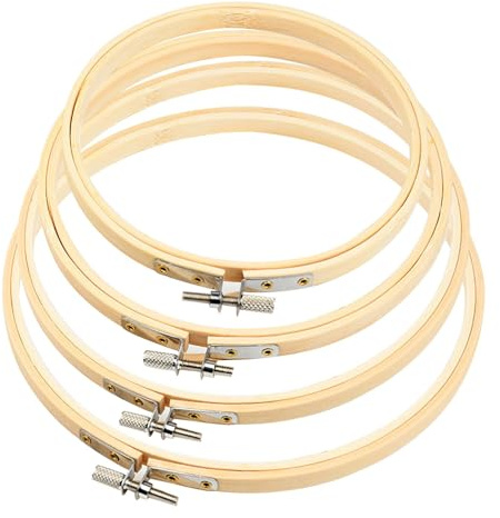 4-Pack Bamboo Embroidery Hoops, 4 Sizes, Round Cross Stitch Hoops | 5.12, 5.91, 7.09 & 7.87 Sizes for Sewing, Embroidery, Cross Stitch and DIY Craft Projects