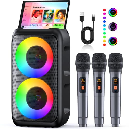 Ankuka Karaoke 3 Microfonos Inalambricos (2026 Última Generación) | Altavoz con Microfono Bluetooth | Soporta TV/Smartphone/iPad/TWS/AUX/USB/FM | para Party, Cumpleaños, Viajar