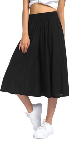 Générique Pantalon Femme Été Fluide Pantalons Lin Grande Taille Pantacourt Taille Haute Elastique Jambe Large Ample Léger Décontractée Longueur Pants Chic et Elegant avec Poches,Jupe Culotte