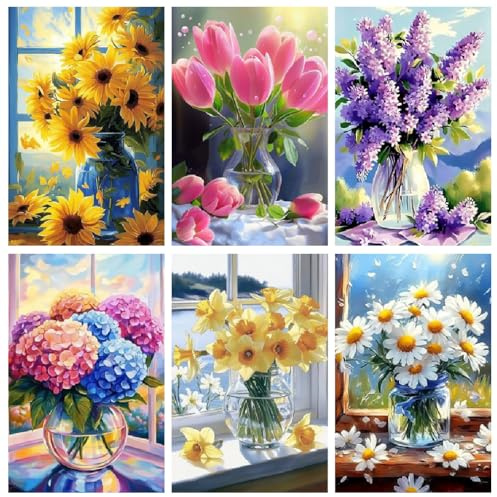 tigdtiu 6 Pack Diamond Painting Erwachsene, Bilder Blumen Diamant Painting, 5d Diamond-Painting Geeignet Als Geschenk, Zur Entspannung und Als Wanddeko 30x40cm