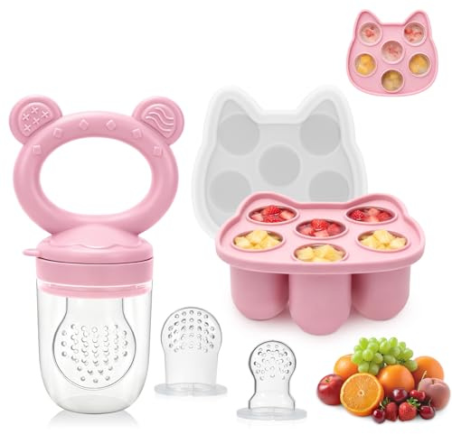 MR.TIMELAG Chupete de frutas para bebé, chupete de silicona (con molde de hielo), para frutas, verduras, papillas, congelación, recipiente para alimentos para bebés, leche materna, mordedor, sin BPA