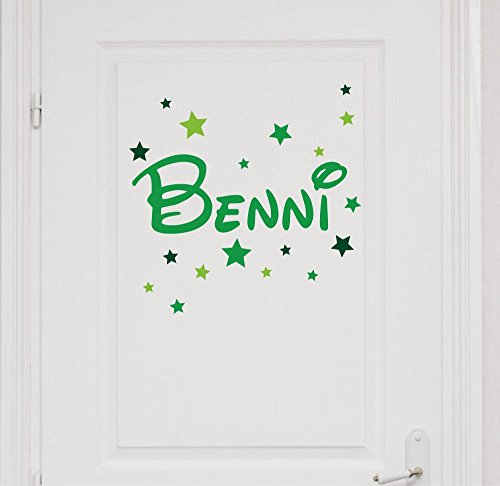 Wandtattoo Türaufkleber mit Namen, 73009-29cm-tricolore-gruen, mit bunten Sternen fürs Jungenzimmer, Kinderzimmer Jungen, Wandaufkleber Wandtatoos Sticker Aufkleber für die Wand