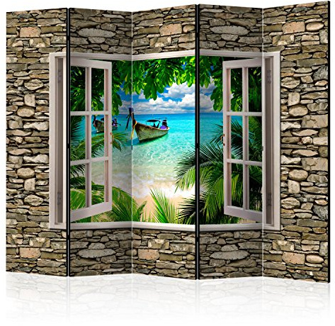 RAUMTEILER/PARAVENT B&D XXL - Fensterblick Fenster, 225x172 cm, 5-teilig | Mobiler Sichtschutz, sofort einsatzbereit, Holzrahmen, ideal fürs Wohnzimmer oder Büro, geruchsneutral, lichtbeständig