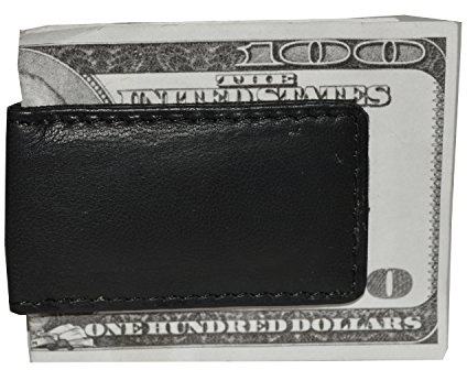 Leatherboss Genuine Leather Slim Magnetic Minimalist Bifold Money Clip Cash Holder Wallet, Black