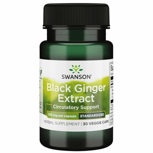 Swanson Black Ginger Extract - Promotes Healthy Blood Circulation and Physical Vigor - May Aid Heart Health, Muscle Tissue, and Wellbeing - (30 Veggie Capsules, 100mg Each) 1 Pack