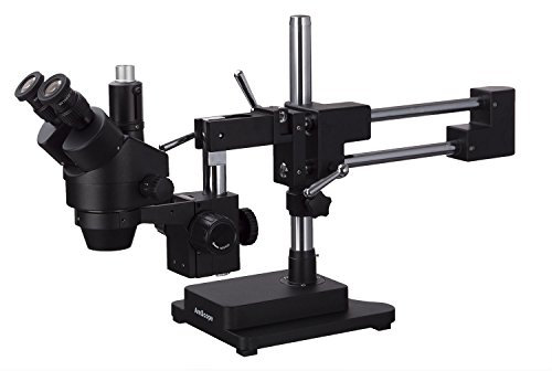 AmScope 7X-90X Trinocular Stereo Zoom Microscope with Black Double Arm Boom Stand