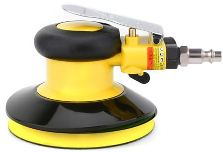Lijadora de palma orbital aleatoria profesional de aire, lijadora neumática de doble acción, baja vibración, servicio pesado... (5 pulgadas amarillo)