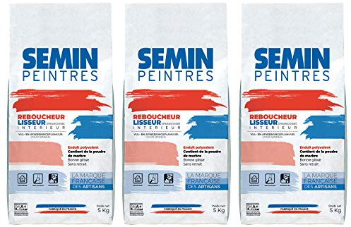 Reboucheur Semin, Enduit de Rebouchage et Lissage en Poudre, Intérieur, Blanc Sac de 5 kg (Lot de 3)