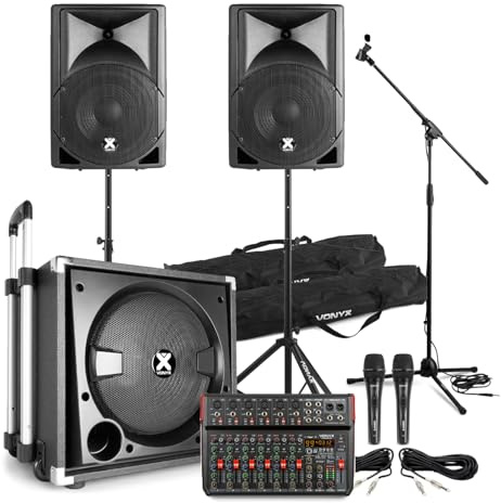 Studiomaster PA System Packages - VX800BT Active Speakers Set, Club XS 10 Channel Mixer & Microphones