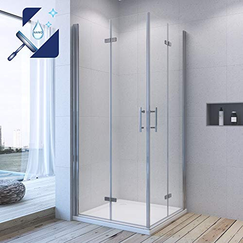 AQUABATOS® Duschkabine 90 x 90 x 195 cm Eckeinstieg Dusche Falttür 180º Duschwand Duschabtrennung faltbar klappbar doppel Falttüren Falttürkabine Duschtrennwand 6 mm ESG Glas Nano Beschichtung