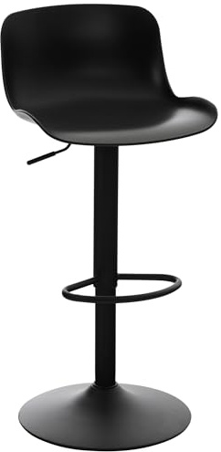 CLP Sgabello da Bar Seduta in plastica Almada I Sgabello da Bar Regolabile in Altezza I Girevole a 360° con Schienale e poggiapiedi, Colore:Nero