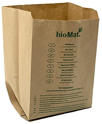 bioMat Kompostierbare 10l Papiertüten für Biomüll, 500 Biomülltüten aus Recyclingpapier, Nassfest, Doppelter Boden