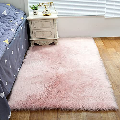 ZFHTAO Shaggy fuskpäls fårskinn matta eller matta modern fuskpäls päls sängmatta matta fluffig lång mysig fårskinn sängmatta justerbar – ljusrosa 130 x 200 cm