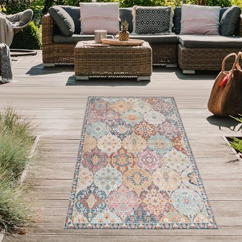 Teppich-Traum Orientalisk matta för hallen inomhus och balkongen utomhus, med vackra ornament, färgglad, storlek 80 x 300 cm