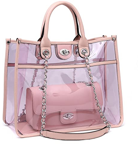 Large Clear Bag for Stadium Events Women Clear Purse Stadium Approved PVC Tote for Work 2 in 1 Shoulder Crossbody Bag