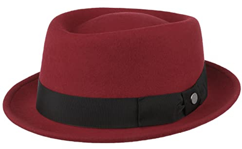 LIERYS Crushable Pork Pie Hut knautschbar wasserabweisend Made in Italy Damen Herren Herbst Winter rot 55 cm