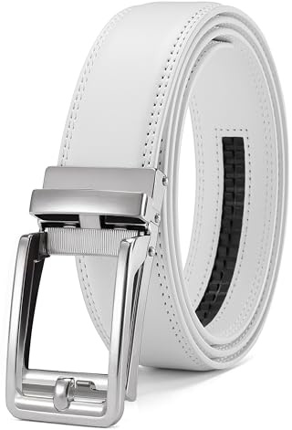 CHAOREN Ledergürtel Herren Weiß – Automatik Gürtel Herren Leder 35mm für Anzug und Freizeit – Mikroverstellbarer Gürtel ohne Löcher