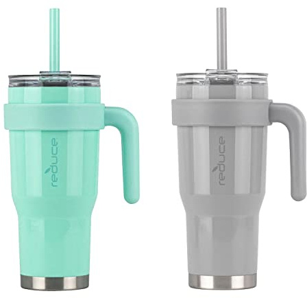 Reduce 40 oz Mug Tumbler, Stainless Steel with Handle - BPA Free - (Green and Gray), 2 Count (Pack of 1)