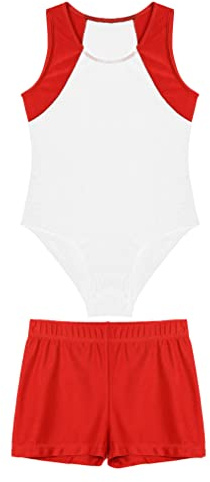 Agoky Jungen Ärmellos Body mit Shorts Zweiteiler Sport Set Gymnastikanzug Turnanzug Fitness Leotards Weiß 170-176