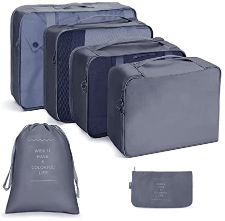 OSDUE Koffer Organizer Set 6-teilig, Packing Cubes, Wasserdichte Reise Kleidertaschen, Packtaschen für Koffer, Travel Organizer (Grau)