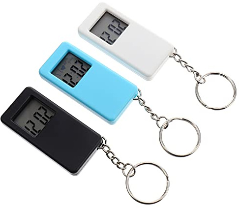 Mikikit Kleiner Digitaluhr als Schlüsselanhängeruhr im 3 Stück-Pack | Kunststoffgehäuse, Tragbar und Praktisch, für Pflegekräfte und Schüler