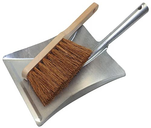 Cotarba Metal Dustpan and Brush Set Metal Dust Pan Hand Held Natural Coco Bristles Heavy Duty Sweeping Brush Cleaning Floor Soft Lobby Sweeper Soft Hand Brush Traditional Ash Outdoor Indoor Cleaning
