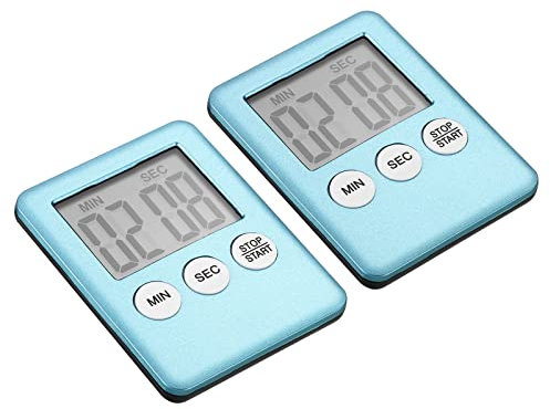 PATIKIL Digital Timer, 2Pcs Small Count Down/UP Clock with Magnetic, Big LCD Display Loud Sounds Minute Second Kitchen Timer for Games, Cooking, Light Blue