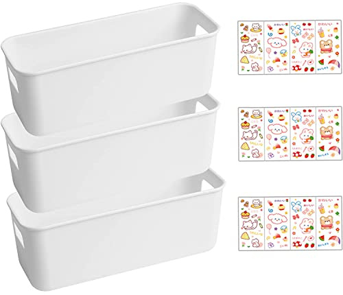 3 Stück Kunststoff Organizer Aufbewahrungskorbe, Living Kleine Aufbewahrungsbox, Kunststoff Aufbewahrungskorb, Aufbewahrungsboxen, für Büro, Küchen, Badezimmer, Kosmetik, Kinderzimmer (Weiß)