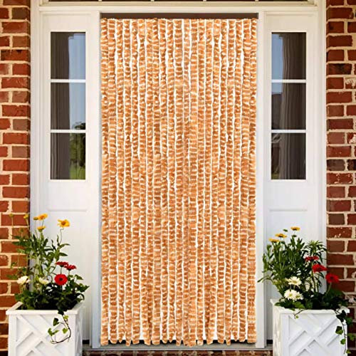 Homgoday Insect Screen Curtain Door Curtain Insect Protection Curtain Door Fly Screen Strip Curtain Fly Protection Insect Protection Camping Ochre and White 90 x 220 cm Chenille