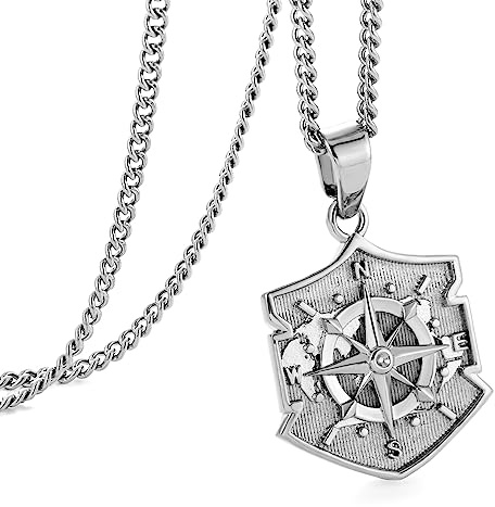 Murtoo Silber Schild Halskette für Herren - Kompass Anhänger aus Edelstahl - Geschenk
