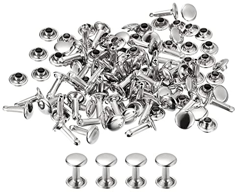 sourcing map 100 Sets Leder Nieten 8mm Doppelt Kappe Nieten 12mm Höhe Metall Nieten Runde Nieten Hohlnieten Niete für Leder Handwerk Reparatur DIY Geldbeutel Gürtel Taschen Schuhe Silber Ton