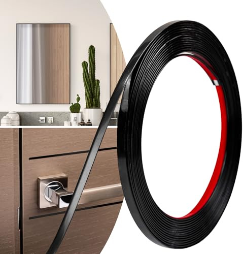 JSIWOTH 6M x 6.4mm Peel and Stick Waterproof Molding Trim | Black Flexible Self Adhesive Trim for Walls Edges, Borders, Window Frames, Backsplash Tiles
