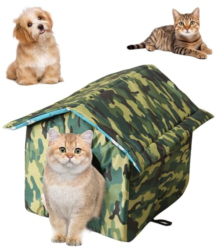 HOMURY Katzenhaus Für Draußen: Faltbare Katzenhaus Waschbar Wetterfestes Und Warm, Haustierhaus im Freien, Haustierhaus aus Oxford Für Streuner Haustiere Für Kleine Hund Katze(Tarnung)