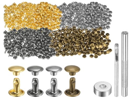 QUARKZMAN 400 Stück 8 x 8mm Leder Nieten, Runde Doppelkappe Tubular Metall Hohlnieten mit Werkzeugen, Zubehör Rücknieten für Lochzange Gürtel Dekoration Kleidung DIY Handwerk (4 Farben)