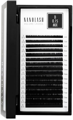 Wimpern für Wimpernverlängerung Nanolash - Wimpernextensions zur Volumentechnik, Wimpern zur professionellen Verlängerung (0.15 D, MIX 6-13mm)