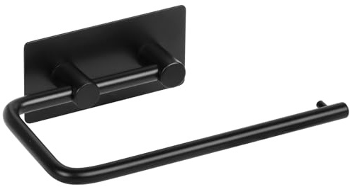 MACOLE Self Adhesive Toilet Roll Holder, Matte Black 304 Stainless Steel, Heavy Duty No-Drill Toilet Paper Holder for Bathroom & Washroom, Vertical or Horizontal Mount, 3M Adhesive Stick On