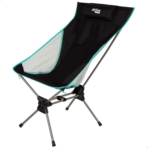 AKTIVE Silla de Camping Plegable, 61 x 55 x 99 cm, Soporta 110 kg, Incluye cojín, Topes Antideslizantes, Bolsa Transporte, Estructura Acero, Tejido poliéster (63048)
