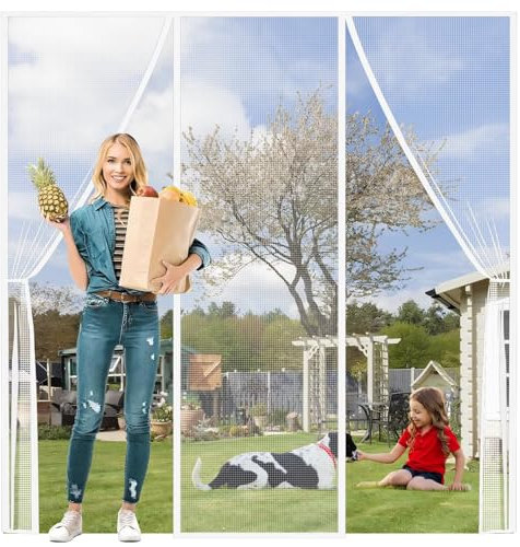 Fliegengitter tür Moskitonetz,110x200cm Weiß Magnet Fliegengitter Balkontür,Ohne Bohren,für Küche/Schlafzimmer/Hof/Wohnzimmer