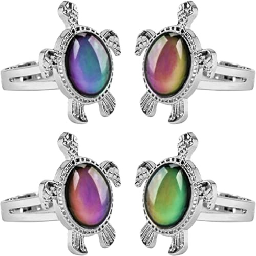 AOKWAWALIY Bague D'Humeur Thermochromique Tortue - 4 Pièces Anneaux Colorés Changeant Selon La Température Pour Enfants Et Adultes Bijoux Amusants Et Émotionnels