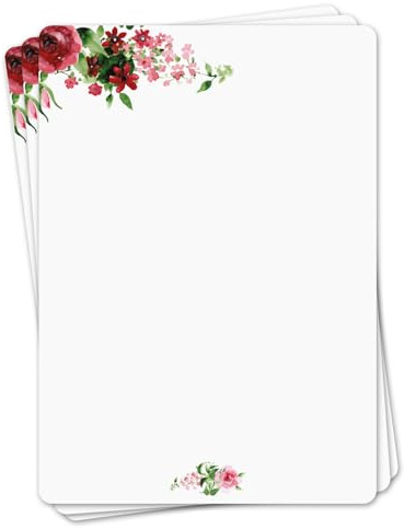 younikat Briefpapier Set Rose Motiv I 50 Blatt 90 g/qm DIN A4 I abgerundete Ecken stilvolles Schreibpapier Geburtstag Urkunde Speisekarte Gutschein I dv1518