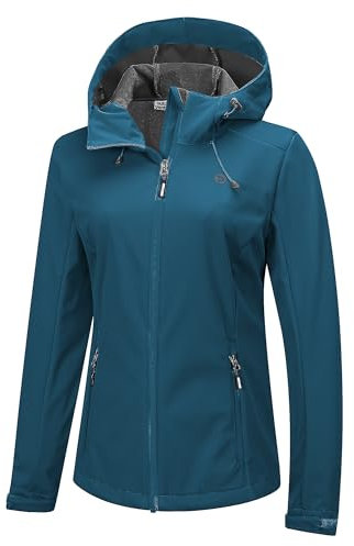 Outdoor Ventures Damen Wasserdichte Softshelljacke Winddichte Übergangsjacke mit Kapuze Leichte Sportjacke Funktionsjacke zum Radfahren, Wandern, Keramikblau 44
