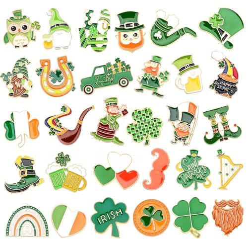 SANNIX 60Pcs St. Patrick's Day Pins, St. Patrick's Day Lapel Pins Green Shamrock Enamel Pin Brooches Assorted Coins Beer Hat Beard Badge Buttons for Irish Souvenir Gift and Backpacks Clothes