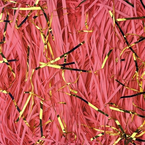 HXJDAM 300 g de material de relleno rojo y dorado, papel triturado para caja de regalo