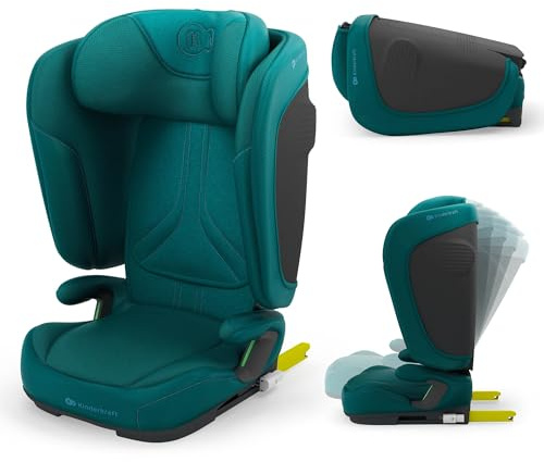 Kinderkraft UNITY 2 i-Size, Seggiolino auto pieghevole 100–150 cm, 3,5 a 12 anni, Poggiatesta regolabile, Con sistema AIR FLOW, Regolazione dello schienale in 5 posizioni, Grigio