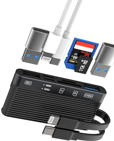 USB C Lightning auf USB OTG 3.0 Adapter(6 in 2)SD Kartenleser Micro SD Card Reader für iPhone 16 15 14 TF Kartenlesegerät für iPad Type C Ladegerät Kabel für Apple Kamera Memory Kompatibel für Samsung