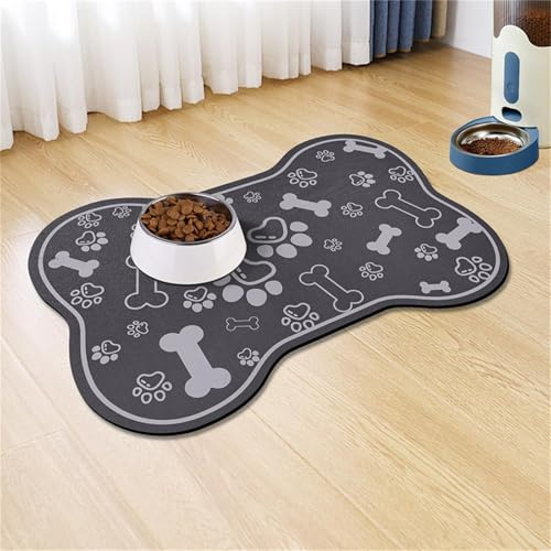 Hixingo Napfunterlage Hund Katzen Futternapf Unterlage, Saugfähige Haustier Futtermatte rutschfeste Hundenapf Unterlage Waschbar Katzennapf Futtermatte - I-N (Dunkelgrau,60x90cm)