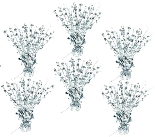 6 Pcs Table Decorations Silver Star Metallic Foil Spray Centerpiece, Party Supplies for Silver Birthday Wedding Anniversary Graduation Holiday