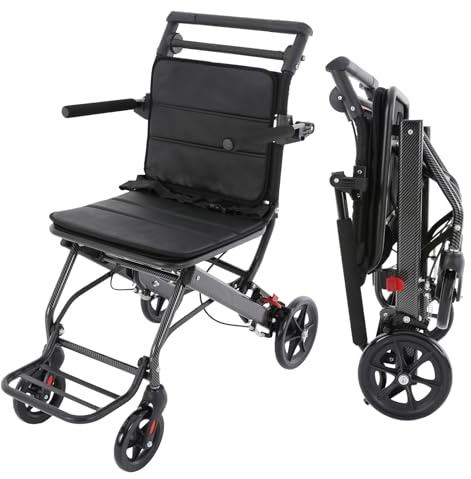Silla de ruedas plegable, sillas de ruedas ajustables con reposapiés y reposabrazos giratorios de 270°, silla de ruedas portátil de aluminio para adultos mayores, hasta 100 kg
