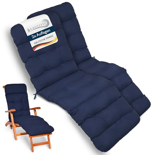 Beautissu 2X Bequeme Liegenauflage Deckchair & Sonnenliegen Gartenliege | 200x50cm Blau 8cm Dicke Polsterung Auflage Sonnenliege Liegestuhl Polster Gartenmöbel Schaumflockenfüllung Flair DC